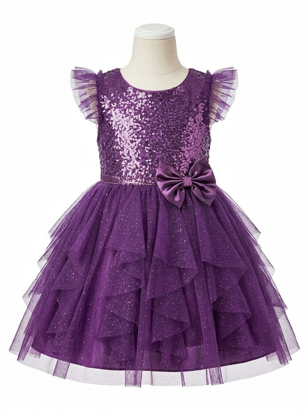 Jonas Michelle Girls 3T Purple Sequin Ruffle Dress Like New